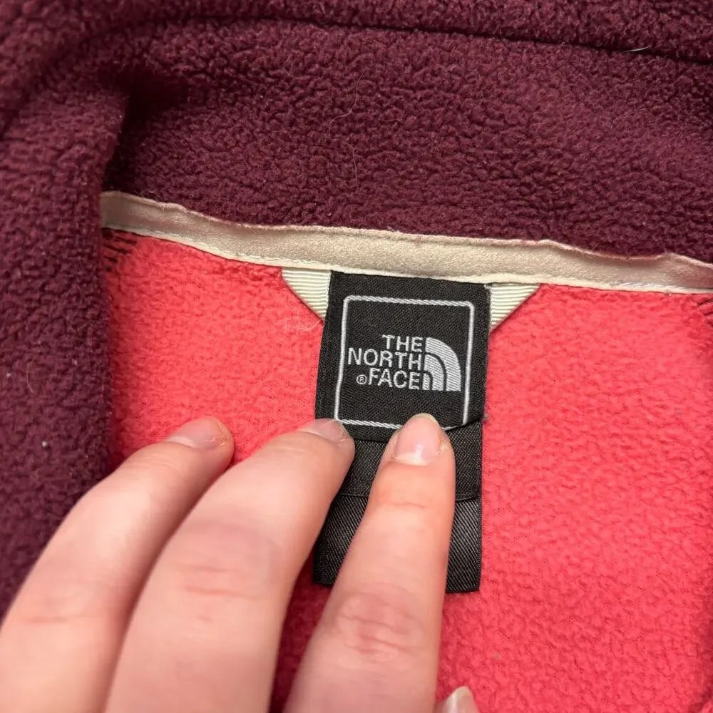The North Face Maroon Coral Color Block Womens S Fleece Full Zip Collared Jacket